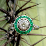 Antique emerald & diamond target ring