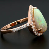 Opal pear & diamond rose gold ring