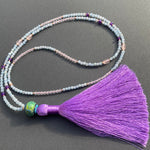 Aquamarine, amethyst & rose quartz tassel necklace