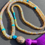 Diamond Ganesha, opal & turquoise tassel necklace