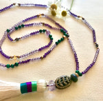 Diamond, amethyst & opal ombré silk tassel necklace