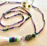 Diamond, amethyst & opal ombré silk tassel necklace