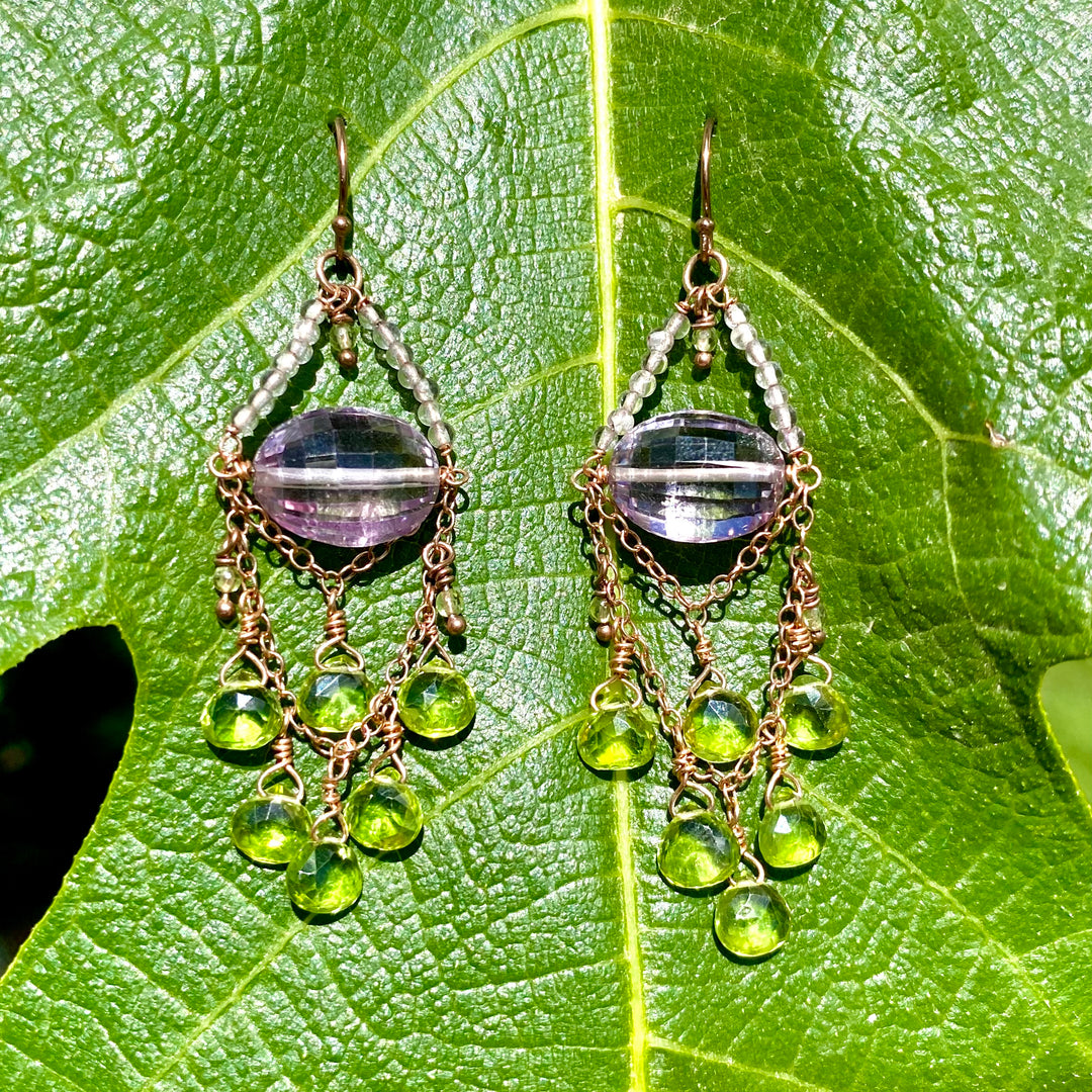 Carved Green Amethyst, Rhodolite Garnet Sterling Silver newest Earrings