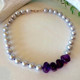 Grey pearl & amethyst necklace