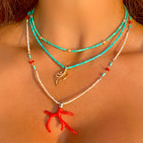 Diamond leaf & turquoise necklace