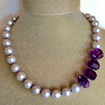 Grey pearl & amethyst necklace