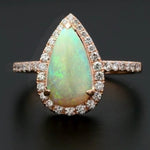 Opal pear & diamond rose gold ring