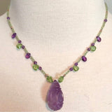 Carved amethyst & peridot necklace