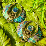 Balinese carved abalone shell scarab earrings