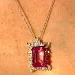 Pink topaz & diamond flame necklace