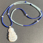 Aquamarine, moonstone & lapis Buddha necklace