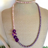 Peach & grey pearl & amethyst necklace