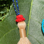 Cinnabar lotus & turquoise tassel necklace