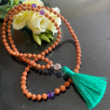 Amethyst, Navajo silver & rudraksha 108 bead mala