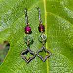 Diamond, garnet & green amethyst earrings