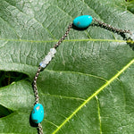 Turquoise, moonstone & diamond carabiner necklace