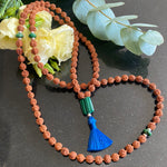 Rudraksha, jade & malachite 108 bead mala