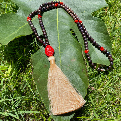 Pearl & coral silk tassel necklace