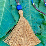 Garnet, lapis & opal silk tassel necklace