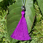 Aquamarine & amethyst silk tassel necklace