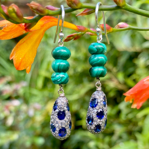 Diamond, sapphire & malachite earrings