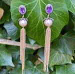 Diamond, amethyst & lilac pearl tassel earrings