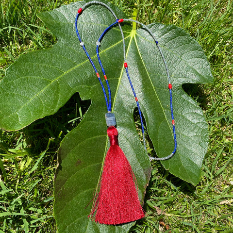 Lapis & coral tassel necklace