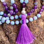 Labradorite, amethyst & aquamarine 108 bead mala