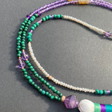 Malachite, amethyst & opal tassel necklace