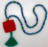 Cinnabar, azurite & jade tassel necklace