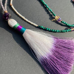 Opal, amethyst, citrine, & malachite tassel necklace