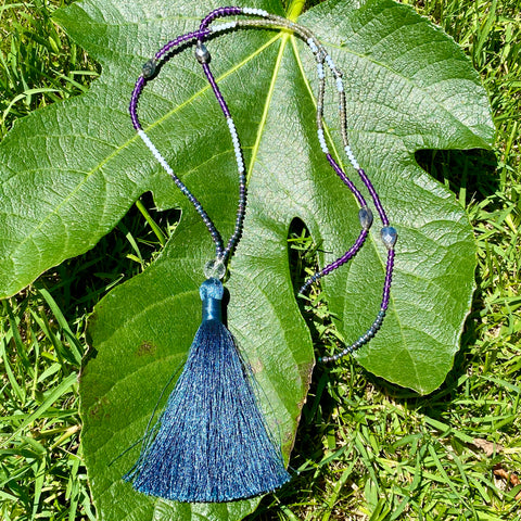 Amethyst, pearl & agate tassel necklace