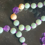 Aventurine, amethyst & peacock shell 108 bead mala