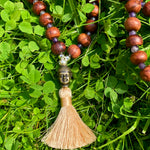 Bayong wood, amethyst & labradorite 108 bead mala