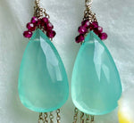 Chalcedony, ruby & rhodolite garnet earrings