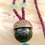 Carved Tahitian pearl gemstone tassel necklace