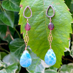 Diamond, garnet & larimar earrings