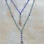 Turquoise & lapis lazuli diamond feather necklace