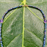 Amazonite, amethyst, tanzanite, black pearl necklace