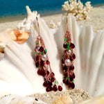 Emerald, garnet & pearl waterfall earrings