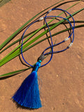 Diamond, lapis, moonstone & turquoise tassel necklace