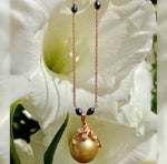 Golden south sea pearl & diamond necklace