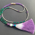 Malachite, amethyst & opal tassel necklace