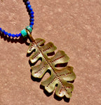 Diamond oak leaf necklace with lapis & turquoise