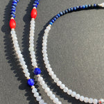 Lapis, cinnabar, moonstone & pearl tassel necklace