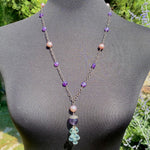 Amethyst, diamond, pearl, & topaz tassel necklace