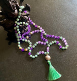 Aventurine, amethyst & peacock shell 108 bead mala