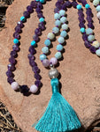 Amazonite, kunzite, turquoise & amethyst 108 bead mala