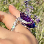 Amethyst & diamond snake ring