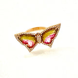 Watermelon tourmaline & diamond butterfly ring